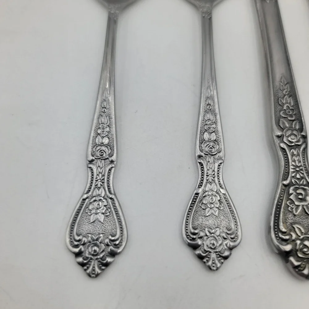 Normandy Stainless Japan Flatware Set 5pc Floral Rose Pattern 3 Knives 2 Spoons